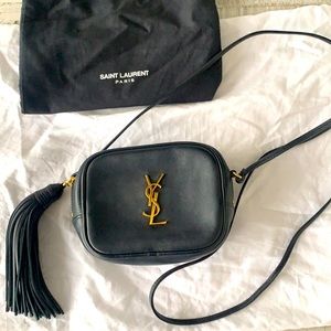 Yves Saint Laurent Black Leather Pouch Mono- crossbody
